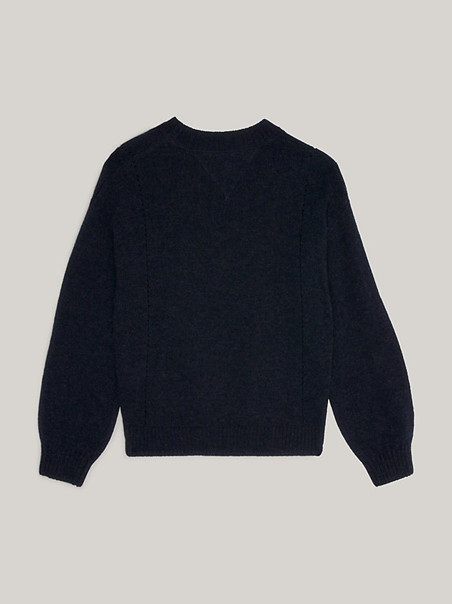 blue luźny sweter essential z wełny dla dziewczynki - tommy hilfiger