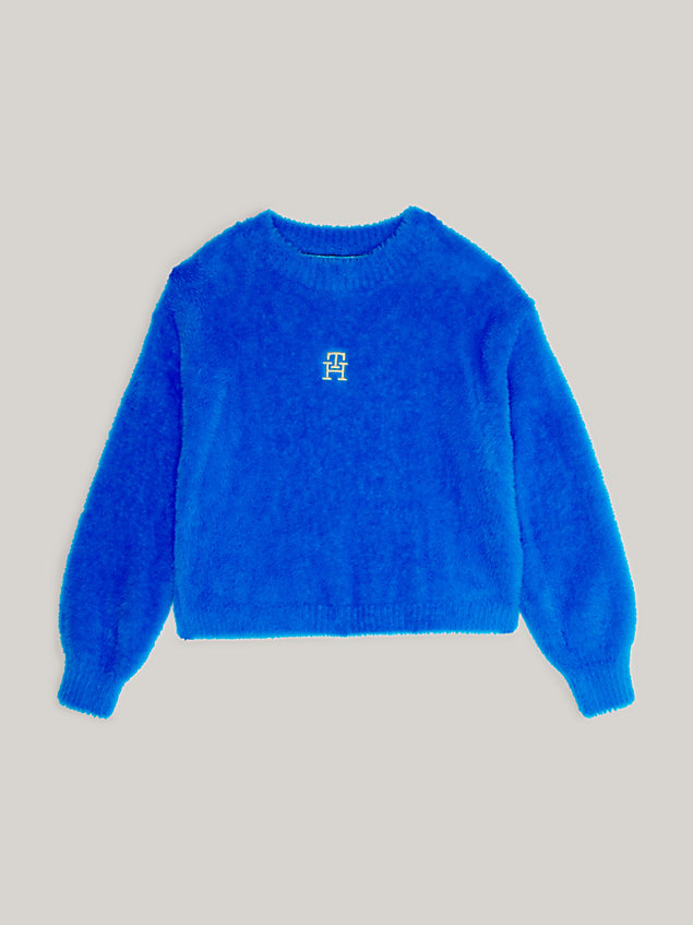 blue th monogram relaxed fit trui voor meisjes - tommy hilfiger