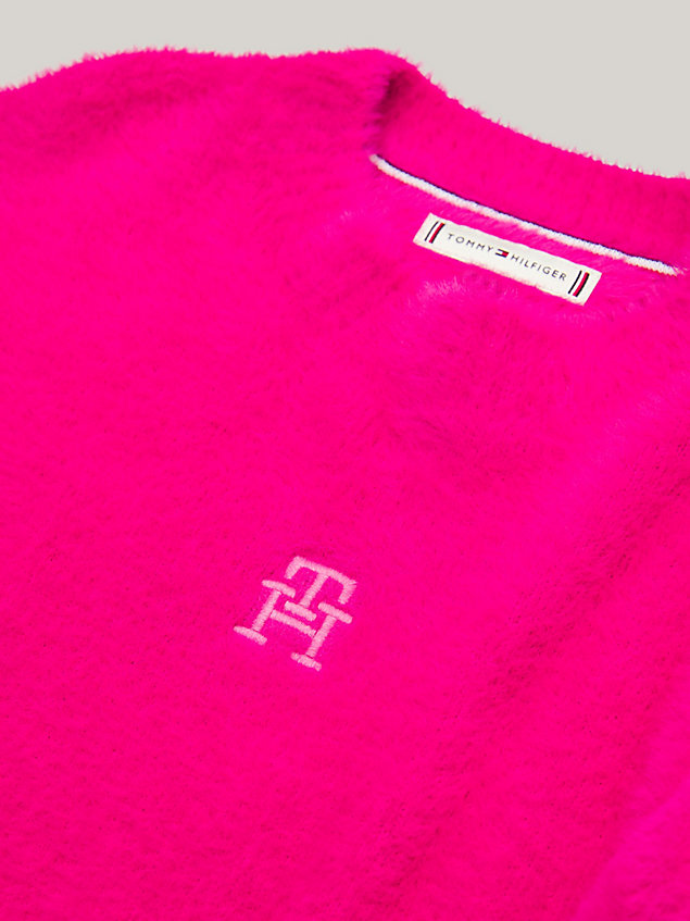 pullover th monogram relaxed fit pink da bambina tommy hilfiger