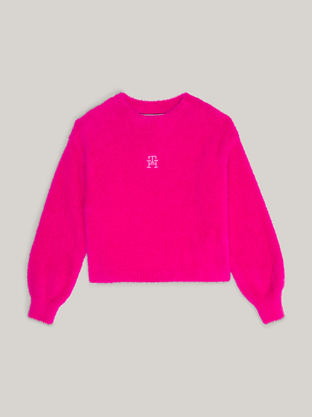 pullover th monogram relaxed fit pink da bambina tommy hilfiger