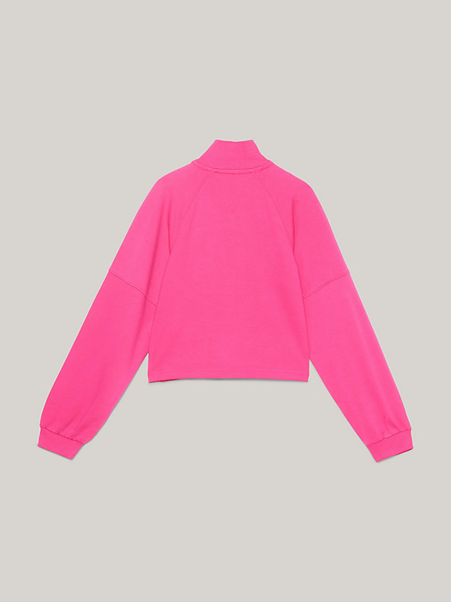 pink luźna bluza z półgolfem i zamkiem dla dziewczynki - tommy hilfiger
