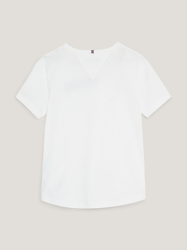 white t-shirt z logo w szkocką kratę dla dziewczynki - tommy hilfiger