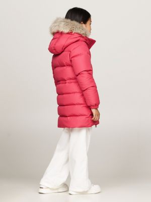 pink longline waisted down puffer jacket for girls tommy hilfiger