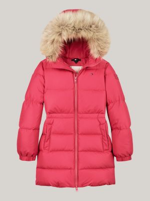 doudoune longue cintrée matelassée rose pour filles tommy hilfiger