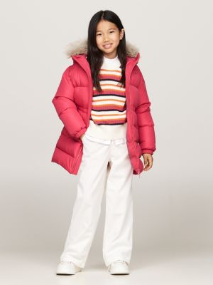 rosa taillierte longline puffer-daunenjacke für mädchen - tommy hilfiger