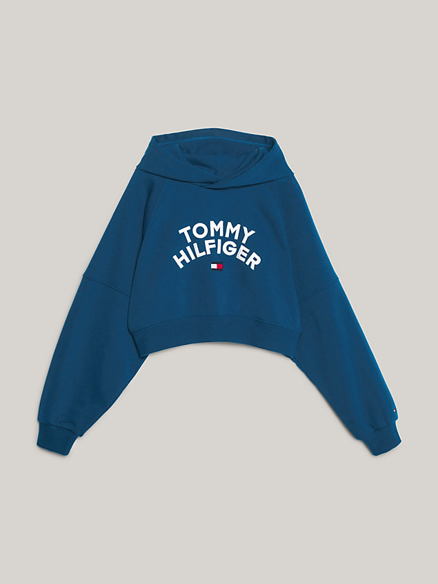 blue hoodie met logo en vlag voor meisjes - tommy hilfiger