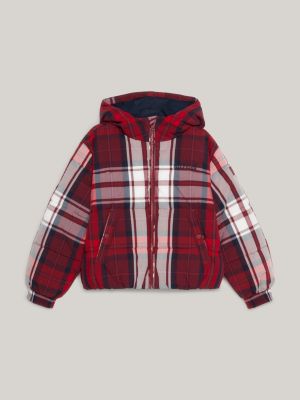 Hooded Tartan Check Jacket | Red | Tommy Hilfiger