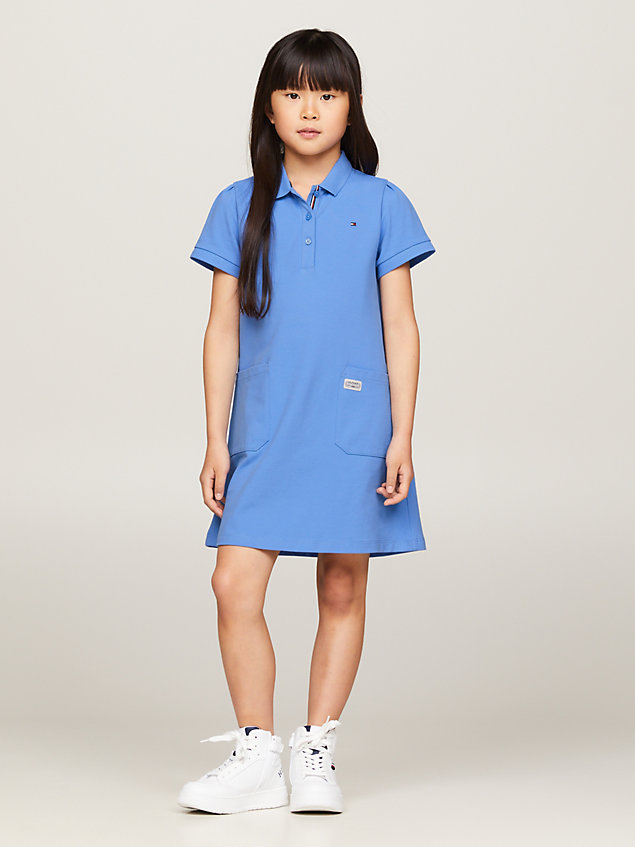 blue archive track logo short sleeve polo dress for girls tommy hilfiger
