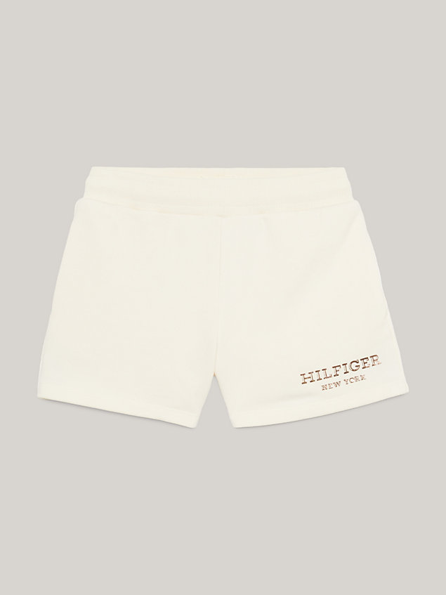 beige hilfiger monotype foil logo relaxed shorts for girls tommy hilfiger