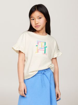 T-Shirt for Girls, with Broderie Anglaise and Ruffled Sleeves - fuchsia,  Girls