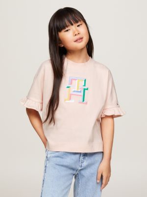 Tommy Hilfiger Big Girls 7-16 Long Sleeve Flip-Sequin Logo Monogram T-Shirt