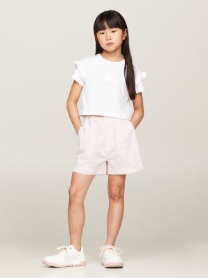 white relaxed fit t-shirt mit flag-herz und rüschen für mädchen - tommy hilfiger