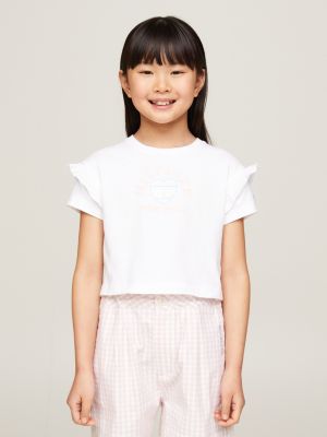 T-Shirt for Girls, with Broderie Anglaise and Ruffled Sleeves - fuchsia,  Girls