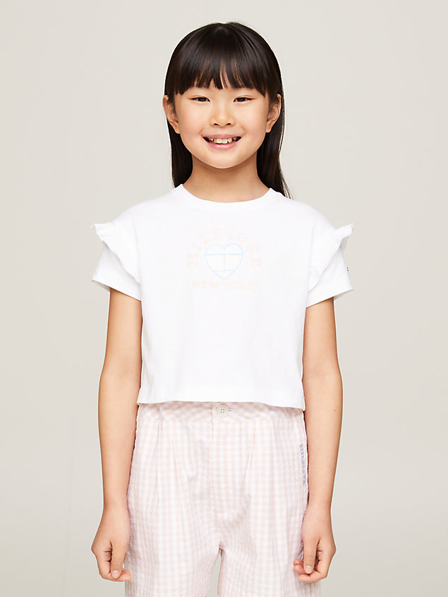 white heart flag ruffle sleeve relaxed t-shirt for girls tommy hilfiger