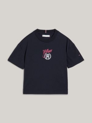 blue th monogram logo t-shirt for girls tommy hilfiger