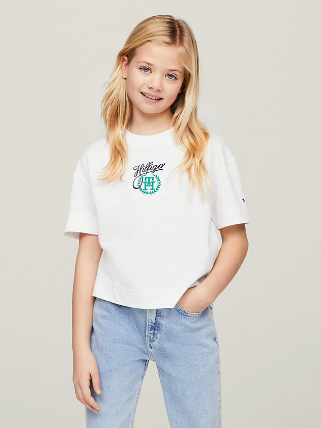 white th monogram script logo t-shirt for girls tommy hilfiger