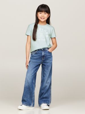 blue varsity rundhals-t-shirt mit logo für mädchen - tommy hilfiger