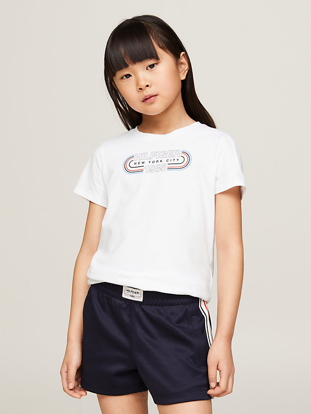 white 1985 collection track logo slim t-shirt for girls tommy hilfiger