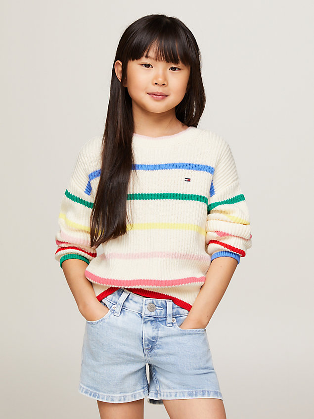beige multicolour stripe relaxed fit jumper for girls tommy hilfiger