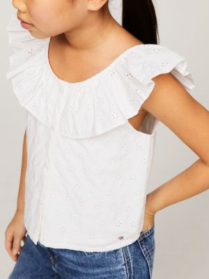 blusa th monogram crop in sangallo bianco da bambine tommy hilfiger