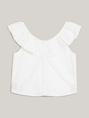 blusa th monogram crop in sangallo bianco da bambine tommy hilfiger