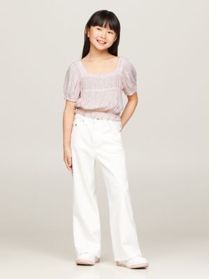 pink cropped fit top mit blümchen-print für mädchen - tommy hilfiger