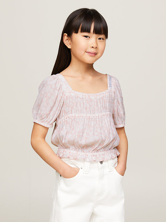 pink ditsy floral print cropped top for girls tommy hilfiger