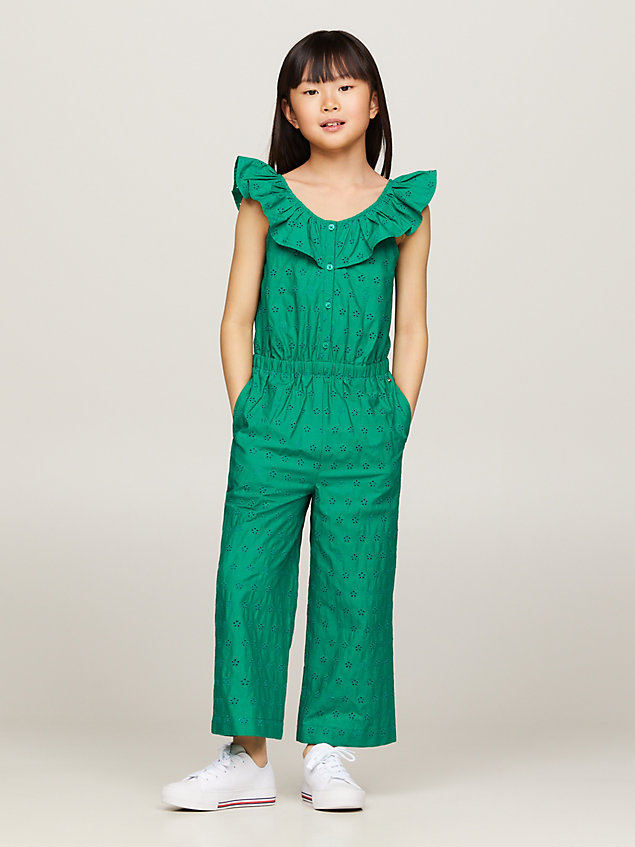 green th monogram broderie anglaise jumpsuit for girls tommy hilfiger