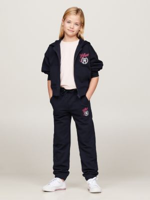 blue regular fit jogginghose mit script-logo für mädchen - tommy hilfiger