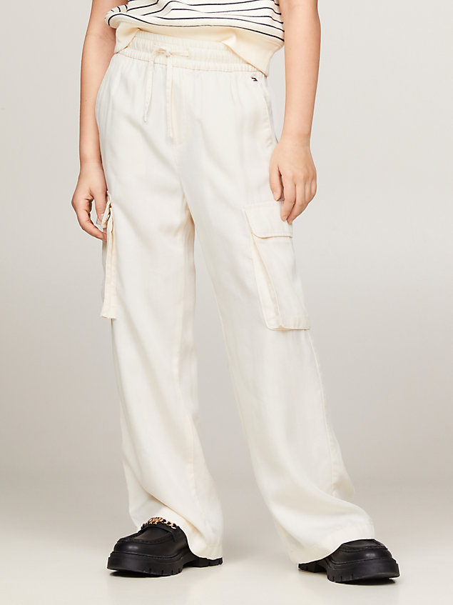 beige essential satin cargo trousers for girls tommy hilfiger