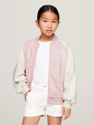 Pink and clearance white bomber jacket