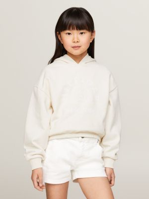 brown varsity relaxed fit hoodie mit wappen-logo für mädchen - tommy hilfiger