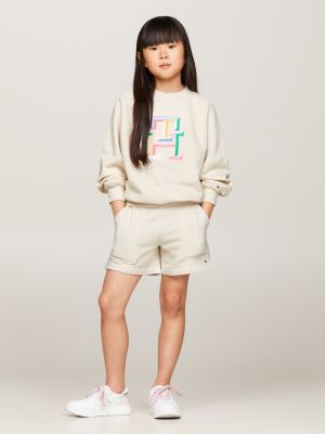 brown th monogram regular fit sweatshirt für mädchen - tommy hilfiger