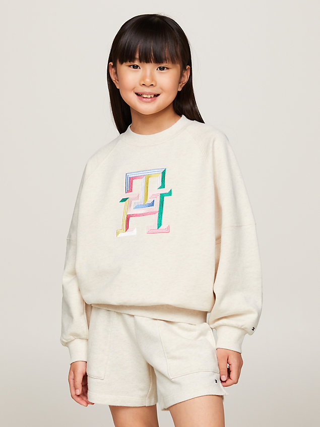 brown th monogram regular fit sweatshirt for girls tommy hilfiger
