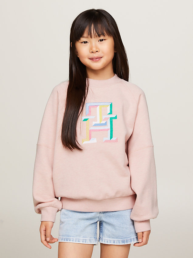 pink th monogram regular fit sweatshirt for girls tommy hilfiger
