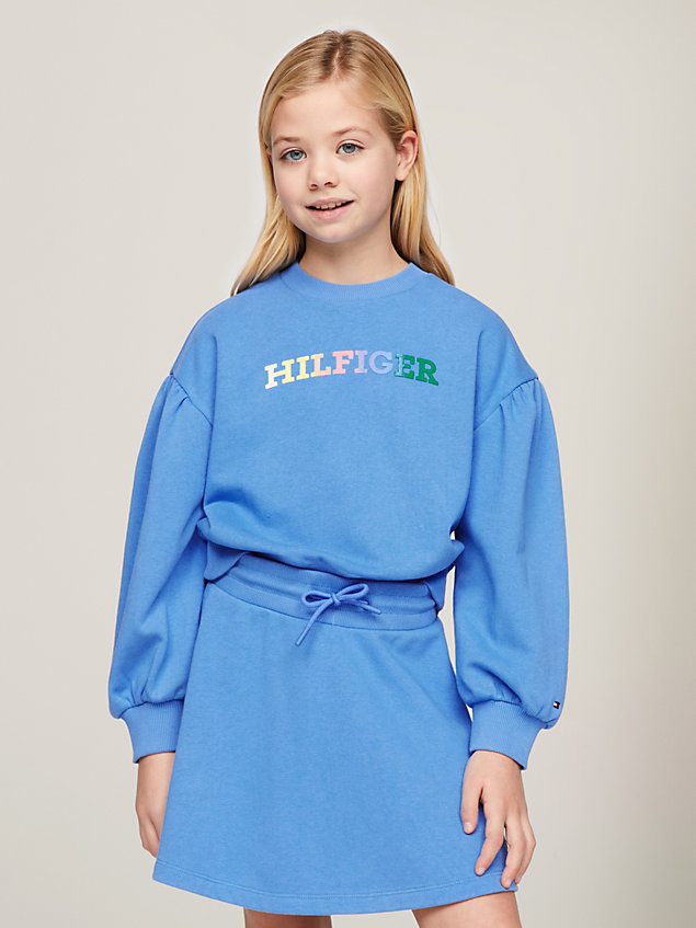 blue hilfiger monotype sweatshirt met pofmouwen voor meisjes - tommy hilfiger