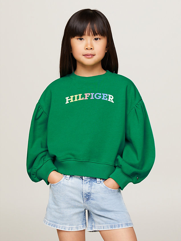 green hilfiger monotype sweatshirt met pofmouwen voor meisjes - tommy hilfiger