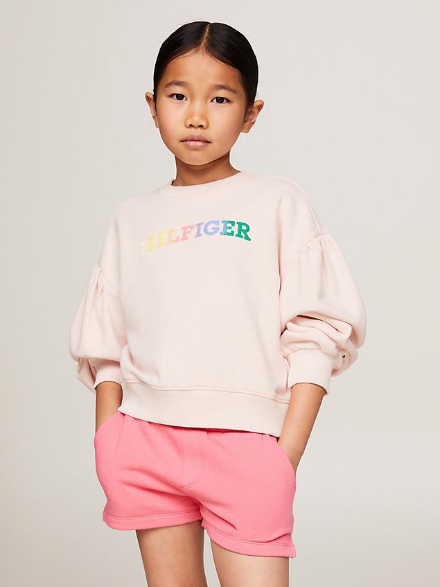 pink hilfiger monotype balloon sleeve relaxed sweatshirt for girls tommy hilfiger