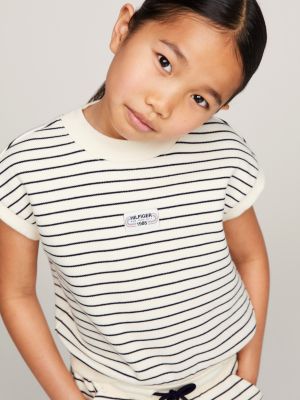 beige 1985 collection t-shirt und shorts aus piqué für mädchen - tommy hilfiger