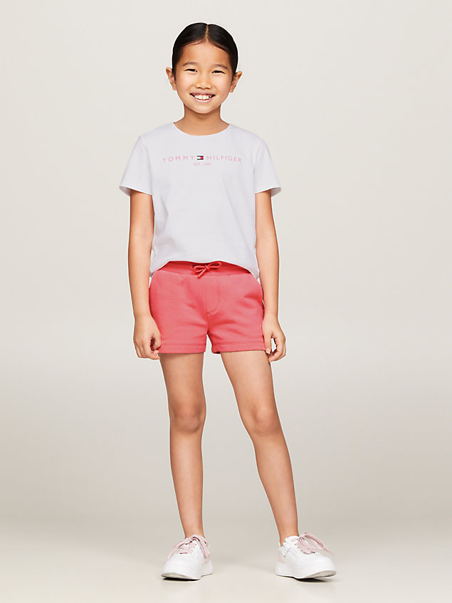 completo essential slim fit t-shirt e shorts pink da bambine tommy hilfiger