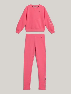 Tommy Hilfiger Girls Long Sleeves Leggings PJ Set - Iconic Pink/Desert Sky