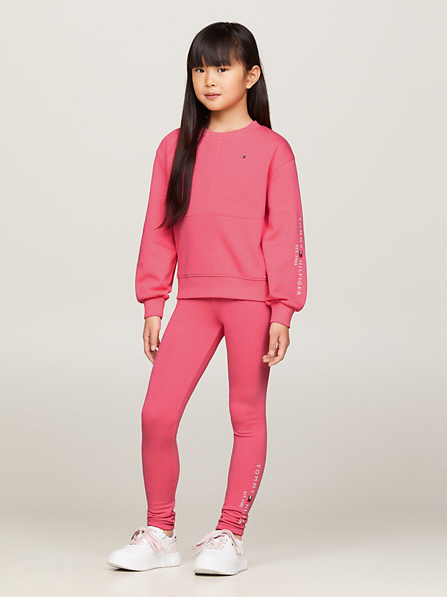 completo essential con felpa e leggings pink da bambine tommy hilfiger