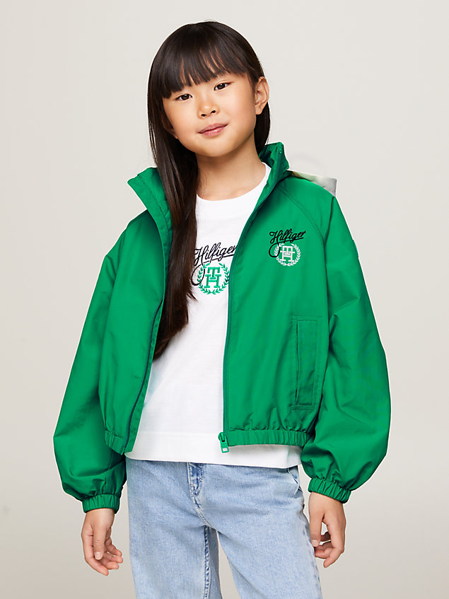 green th monogram relaxed hooded jacket for girls tommy hilfiger