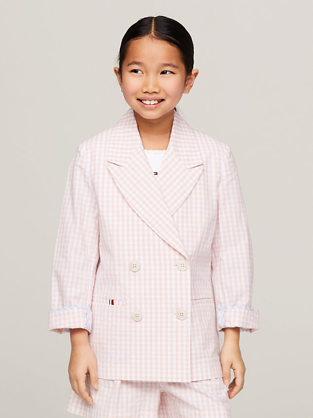 pink gingham check relaxed blazer for girls tommy hilfiger