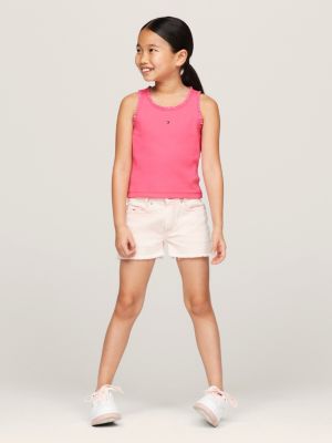 roze essential tanktop met ribtextuur en ruches voor meisjes - tommy hilfiger