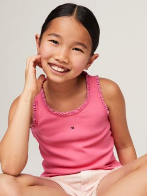 roze essential tanktop met ribtextuur en ruches voor meisjes - tommy hilfiger