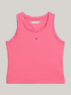 roze essential tanktop met ribtextuur en ruches voor meisjes - tommy hilfiger