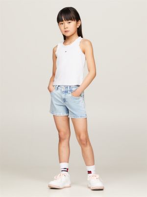 white essential geripptes tanktop mit rüschen für mädchen - tommy hilfiger