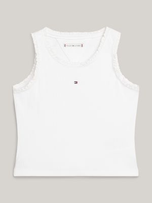 weiß essential geripptes tanktop mit rüschen für mädchen - tommy hilfiger