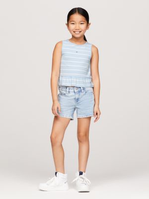 blue gestreiftes tanktop mit schößchen für mädchen - tommy hilfiger